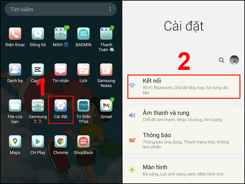 Truy cập vào ứng dụng Cài đặt
